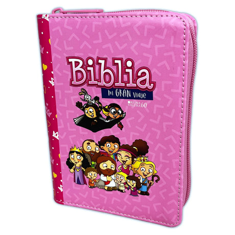 Biblia RVR1960 Mi gran viaje imit piel rosa cierre - Librería Libros Cristianos - Biblia