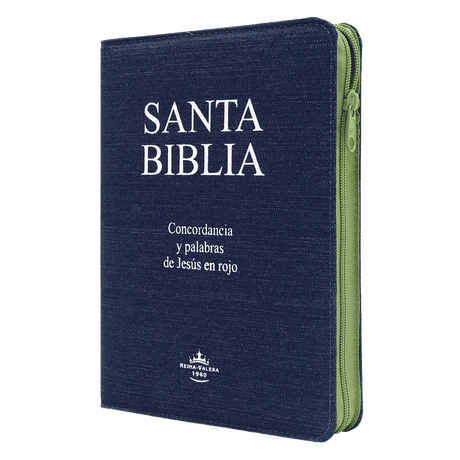 Biblia Letra gigante Mezclilla con cierre verde RVR60 - Librería Libros Cristianos - Biblia